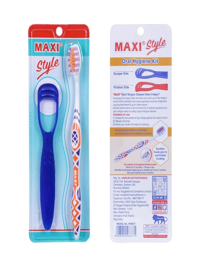 MAXI Style soft Bristles Manual Toothbrush with Tongue Cleaner,Oral Hygiene Kit, Multicolor (Pack of 4) - Image 5